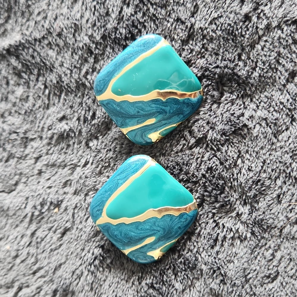 Blue and gold enamel earrings